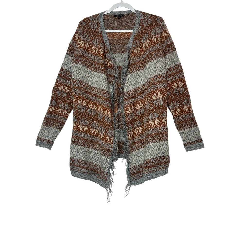 Lety & Me Cardigan Womens‎ Medium Open Front Cozy Floral Cowgirl Sweater Relaxed